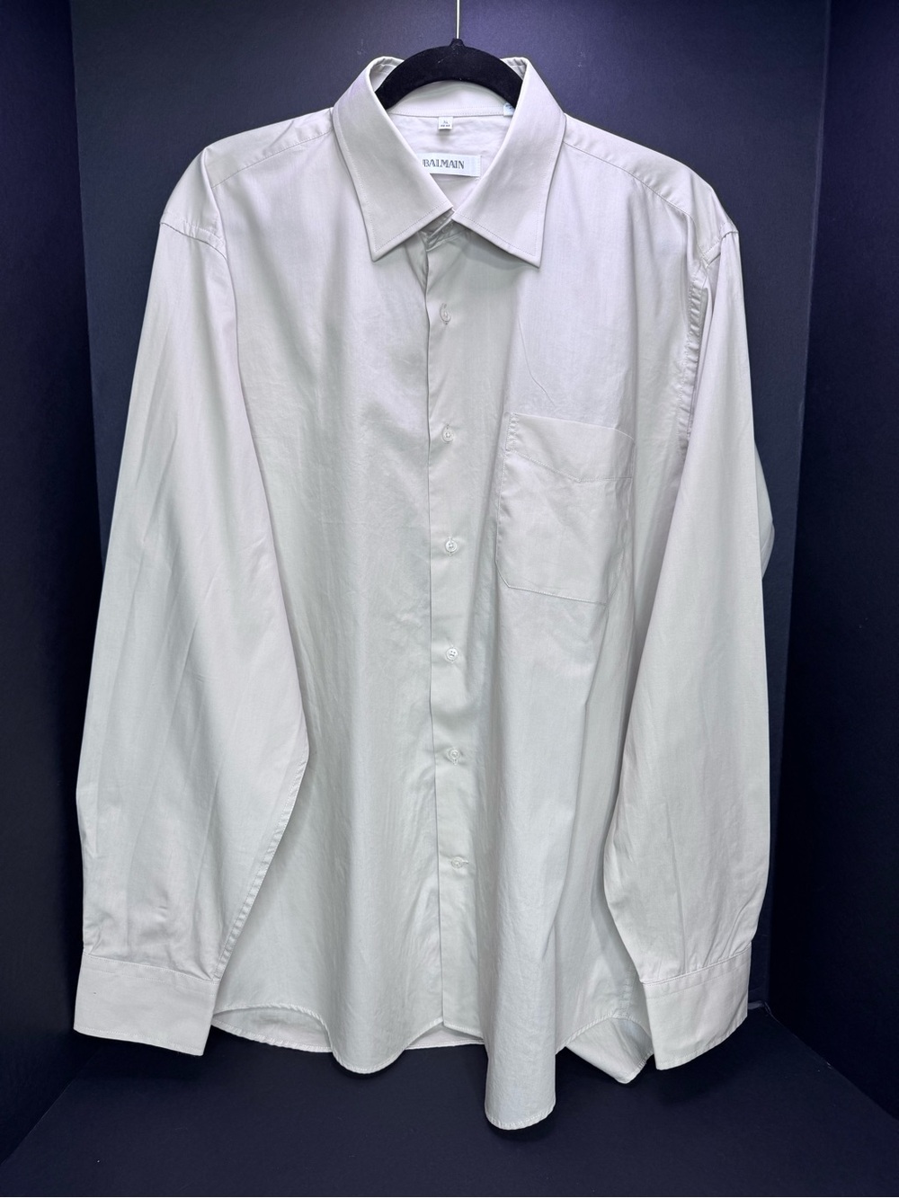 Balmain Men’s Button Up Shirt XL Beige 100% Cotton Long Sleeve Designer